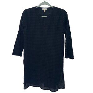 Eileen Fisher Tunic Mini Dress Size Extra Small Black Organic Cotton Textured